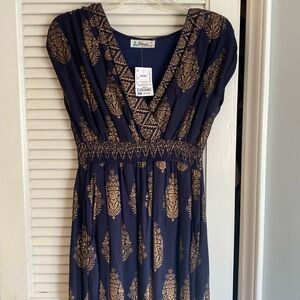Long beautiful navy and gold dress